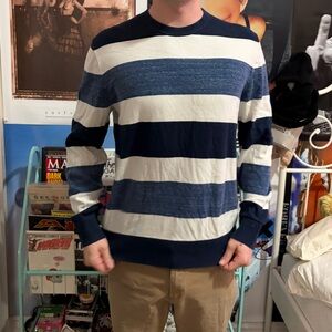 GAP Navy and White Wide-Stripe Crewneck Sweater